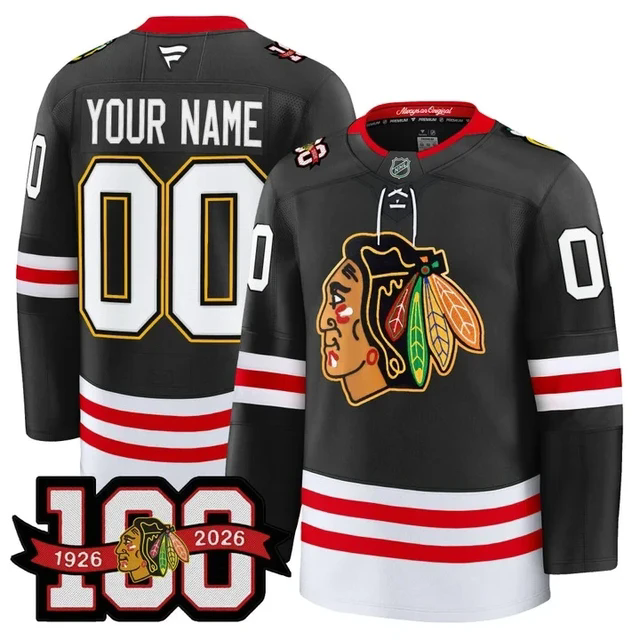 Chicago Blackhawks 100th Anniversary Premium Custom Jersey BLACK.webp