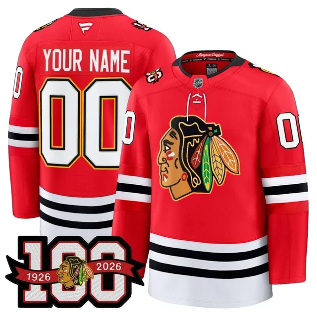 Chicago Blackhawks 100th Anniversary Premium Custom Jersey RED.webp