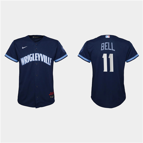 Chicago Cubs #11 George Bell Youth Nike 2021 City Connect Navy MLB Jersey