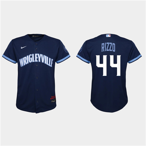 Chicago Cubs #44 Anthony Rizzo Youth Nike 2021 City Connect Navy MLB Jersey