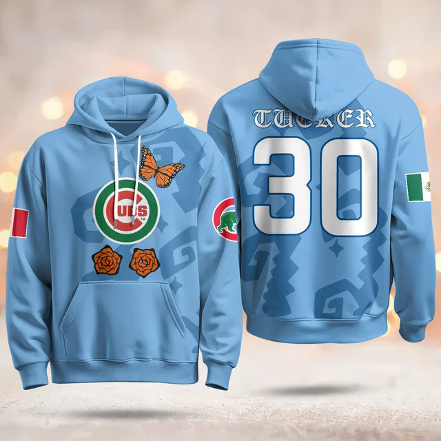 Chicago Cubs Xicago Mexican Heritage Hoodie BLUE #30 KYLE TUCKER.webp