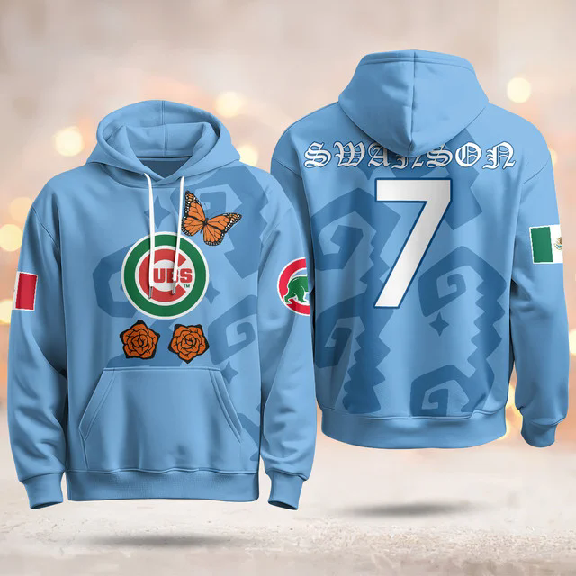 Chicago Cubs Xicago Mexican Heritage Hoodie BLUE #7 DANSBY SWANSON.webp