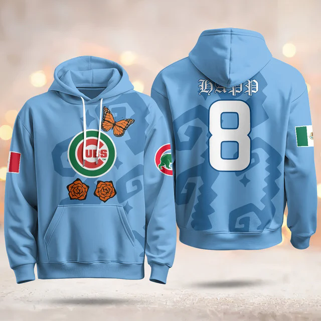 Chicago Cubs Xicago Mexican Heritage Hoodie BLUE #8 IAN HAPP.webp