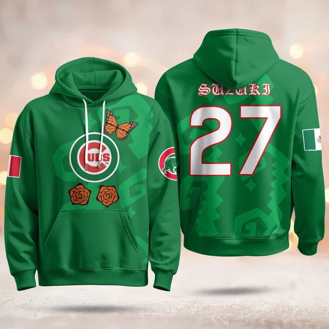 Chicago Cubs Xicago Mexican Heritage Hoodie GREEN #27 SUZUKI SEIYA.webp