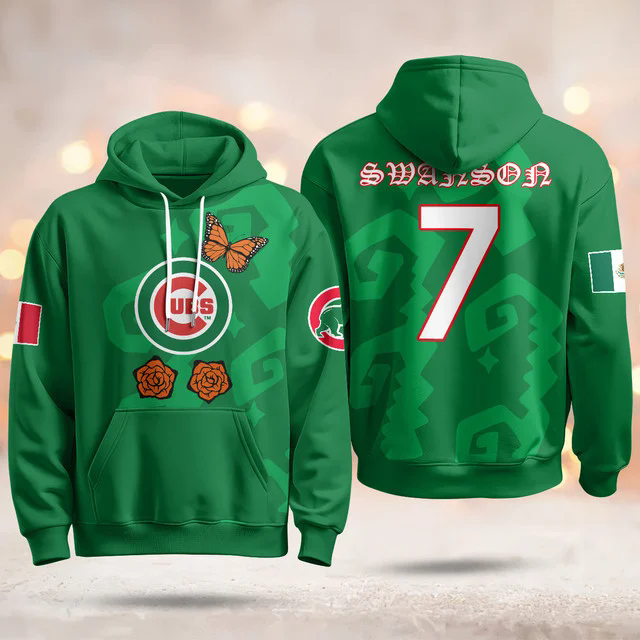 Chicago Cubs Xicago Mexican Heritage Hoodie GREEN #7 DANSBY SWANSON.webp