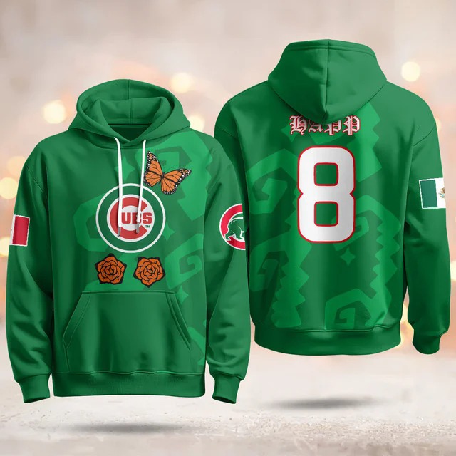 Chicago Cubs Xicago Mexican Heritage Hoodie GREEN #8 IAN HAPP.webp