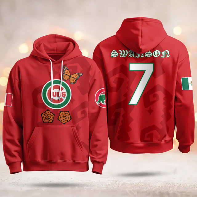 Chicago Cubs Xicago Mexican Heritage Hoodie RED #7 DANSBY SWANSON.webp