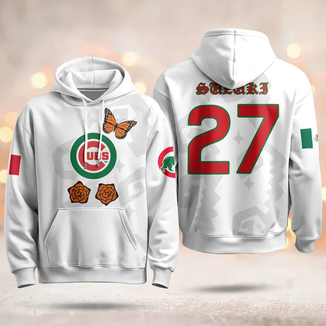 Chicago Cubs Xicago Mexican Heritage Hoodie WHITE #27 SUZUKI SEIYA.webp