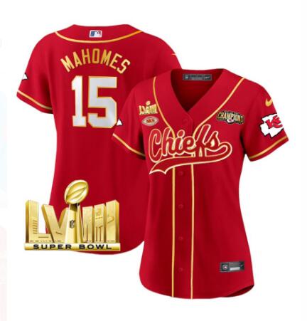 Chiefs Nkh Patch Women Baseball Jersey 15 Patrick Mahomes