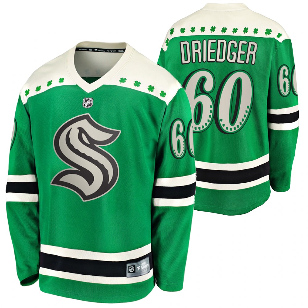 Chris Driedger 2022 St. Patrick Kraken Green #60 Jersey