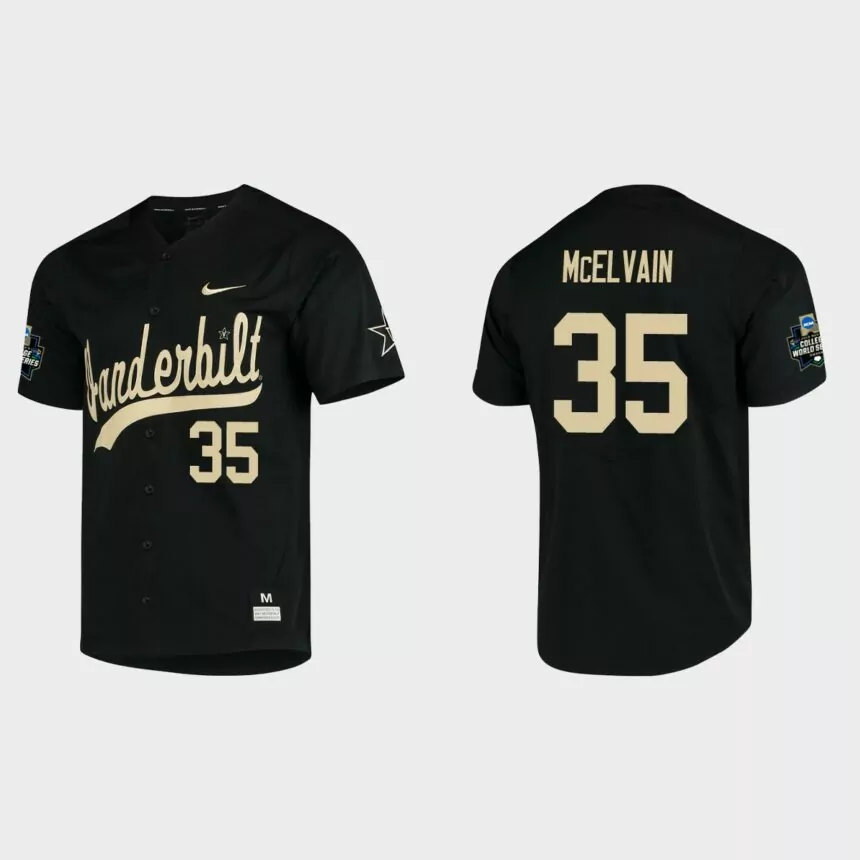Chris McElvain Vanderbilt Commodores College World Series Baseball Jersey – Black
