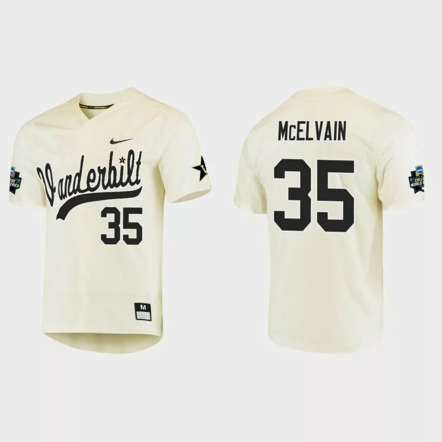 Chris McElvain Vanderbilt Commodores College World Series Baseball Jersey – Cream