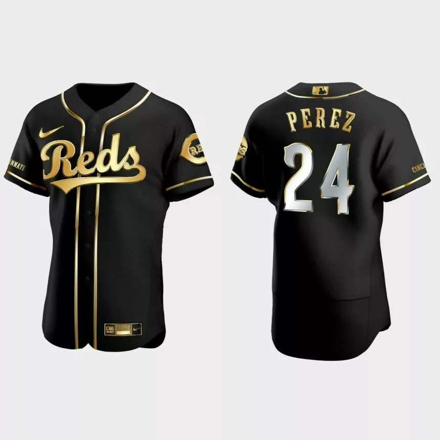 Cincinnati Reds #24 Tony Perez Golden Edition Authentic Jersey – Black