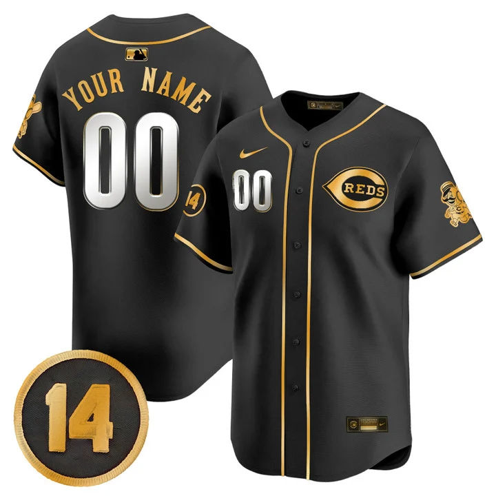 Cincinnati Reds Pete Rose Patch Vapor Premier Limited Custom Jersey BLACK GOLD