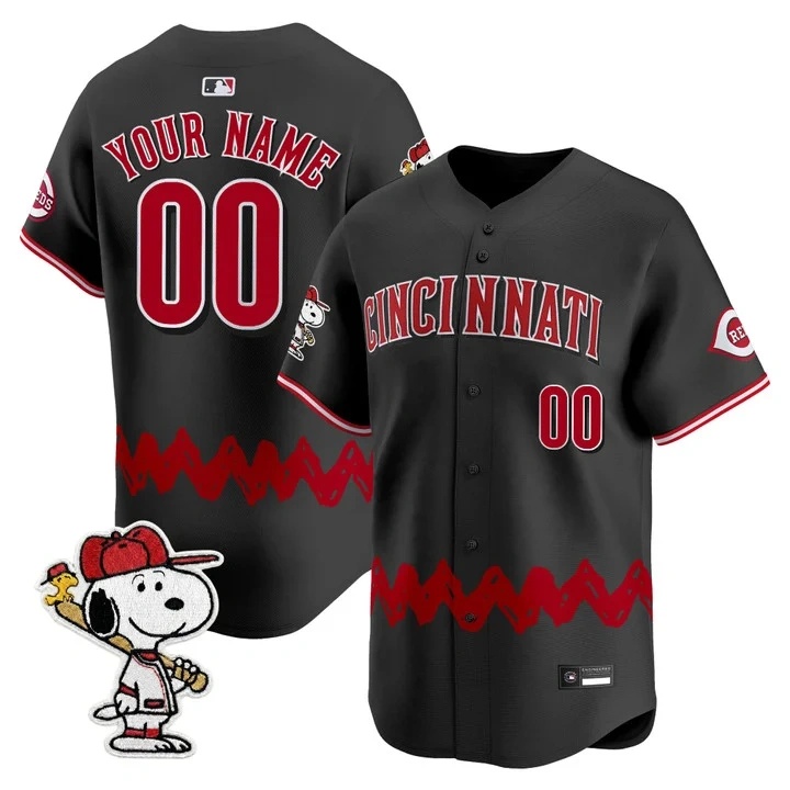 Cincinnati Reds x Peanuts Vapor Premier Limited Custom Jersey BLACK