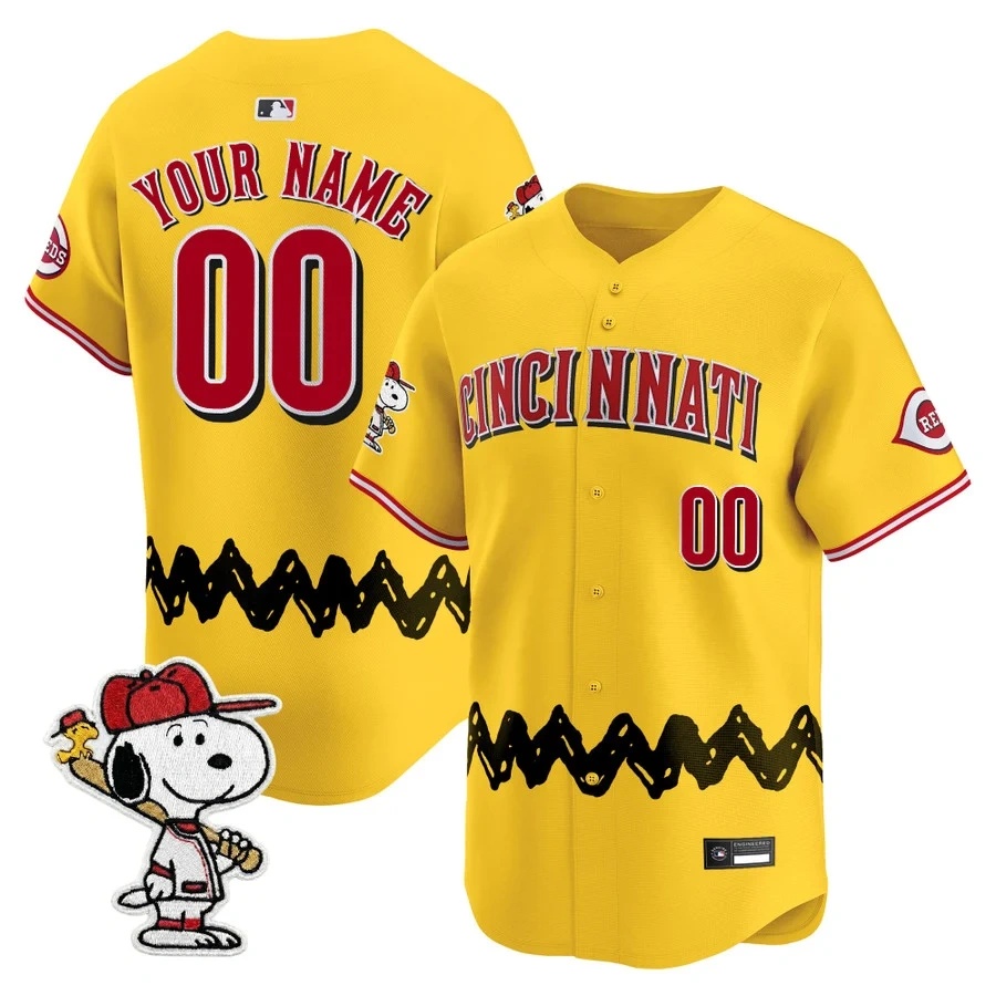 Cincinnati Reds x Peanuts Vapor Premier Limited Custom Jersey GOLD