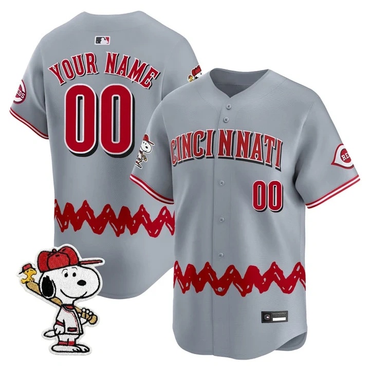Cincinnati Reds x Peanuts Vapor Premier Limited Custom Jersey GRAY