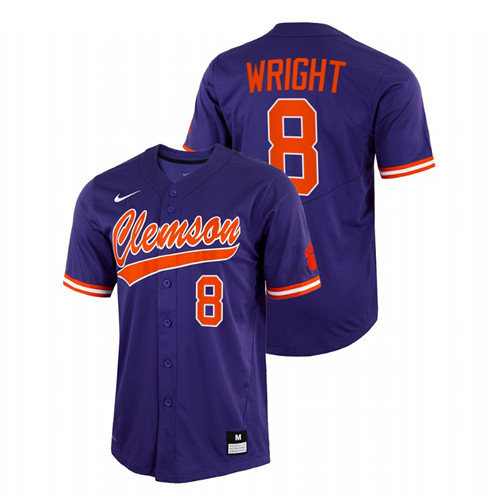 Clemson Tigers Blake Wright Men Purple College Baseball Full-Button Jersey
