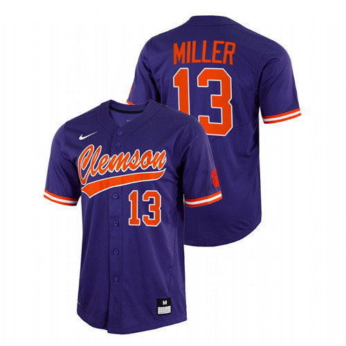 Clemson Tigers Brad Miller Men Purple College Baseball Full-Button Jersey