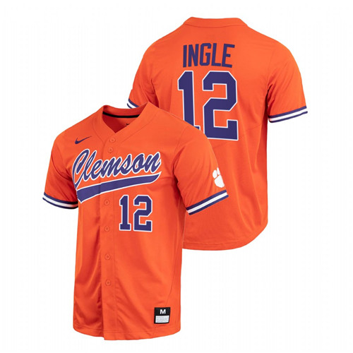 Clemson Tigers Cooper Ingle Men Orange College Baseball Full-Button Jersey