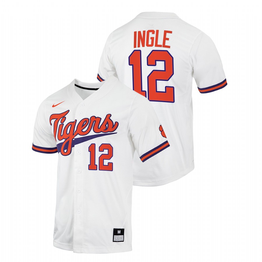 Clemson Tigers Cooper Ingle Men White College Baseball Jersey