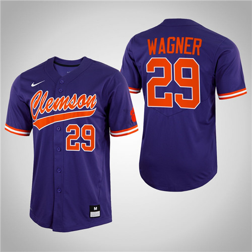 Clemson Tigers Max Wagner Full-Button College Baseball Jersey Purple