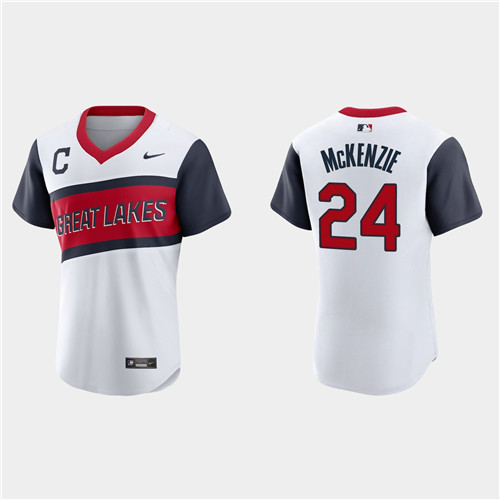 Cleveland Indians #24 Triston McKenzie Men's Nike White 2021 Little League Class Authentic MLB Jersey