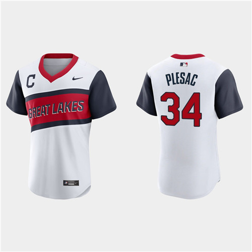 Cleveland Indians #34 Zach Plesac Men's Nike White 2021 Little League Class Authentic MLB Jersey