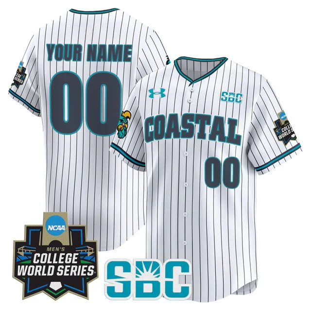 Coastal Carolina Chanticleers 2025 World Series Vapor Premier Limited Custom Jersey - All Stitched men pinstripe custom