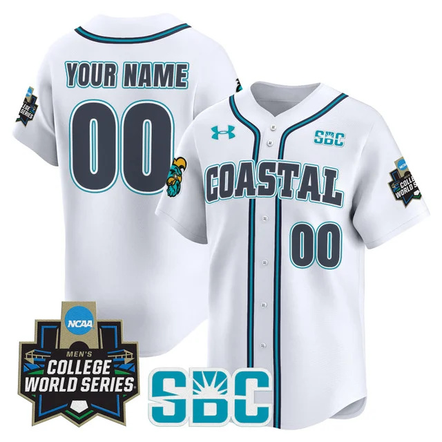 Coastal Carolina Chanticleers 2025 World Series Vapor Premier Limited Custom Jersey - All Stitched men teal men white custom