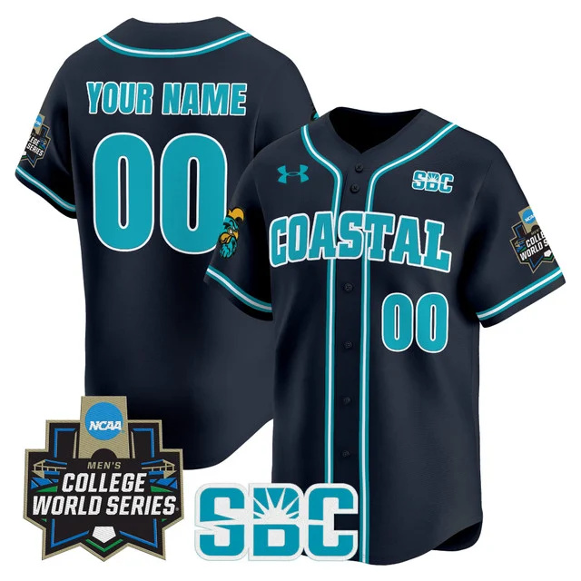 Coastal Carolina Chanticleers 2025 World Series Vapor Premier Limited Custom Jersey - All Stitched youth navy custom