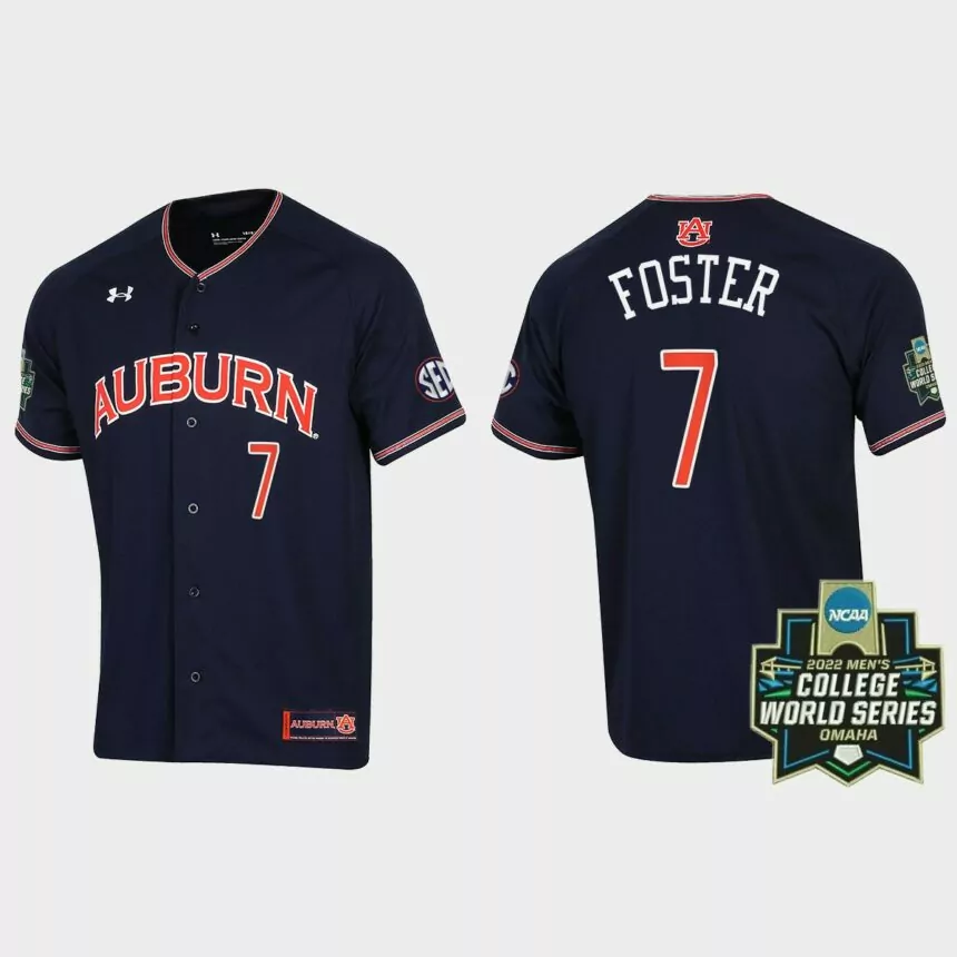 Cole Foster Auburn Tigers 2022 World Series Baseball Jersey – Navy