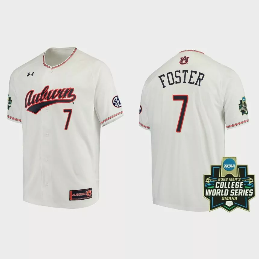 Cole Foster Auburn Tigers 2022 World Series Baseball Jersey – White