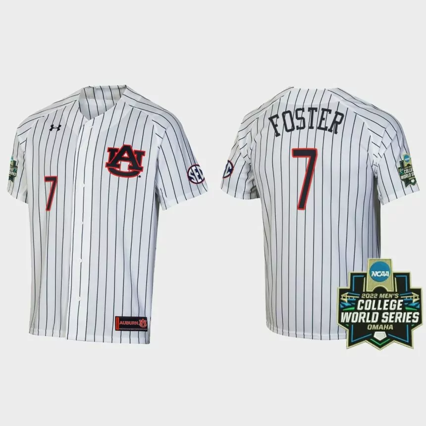 Cole Foster Auburn Tigers 2022 World Series Stripes Jersey – White