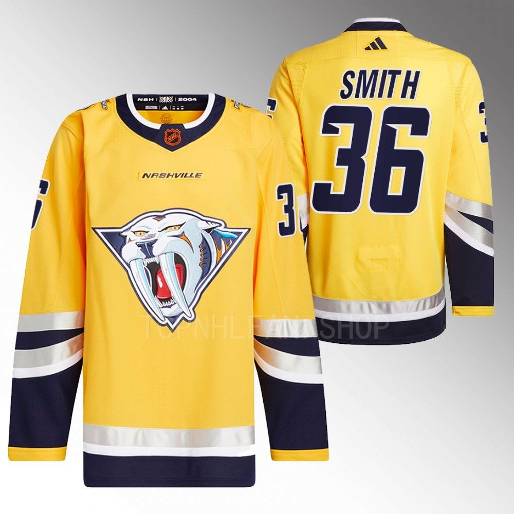 Cole Smith 2022 Nashville Predators Yellow Reverse Retro 2.0 Authentic Primegreen Jersey