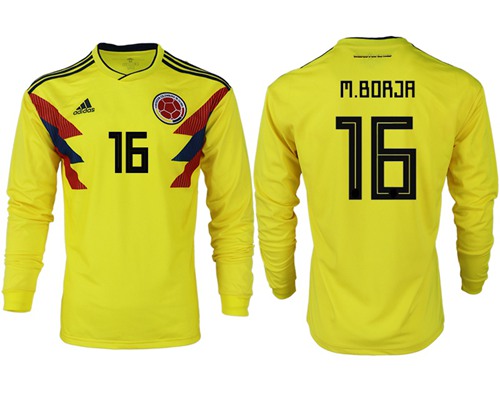 Colombia #16 M.Borja Home Long Sleeves Soccer Country Jersey