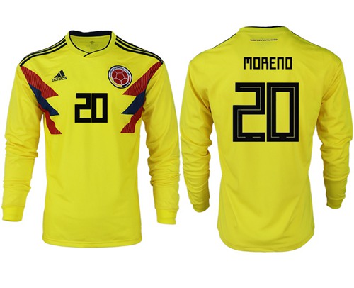 Colombia #20 Moreno Home Long Sleeves Soccer Country Jersey