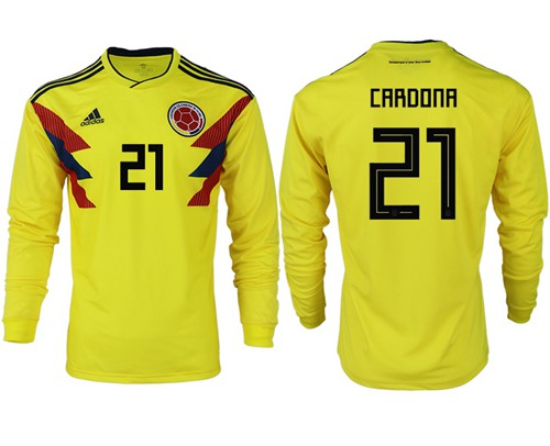 Colombia #21 Cardona Home Long Sleeves Soccer Country Jersey