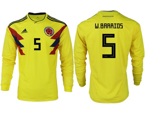 Colombia #5 W.Barrios Home Long Sleeves Soccer Country Jersey
