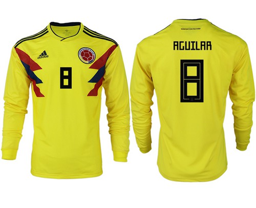 Colombia #8 Aguilar Home Long Sleeves Soccer Country Jersey