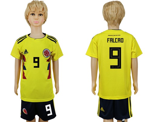 Colombia #9 Falcao Home Kid Soccer Country Jersey