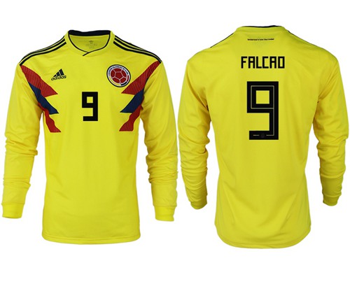 Colombia #9 Falcao Home Long Sleeves Soccer Country Jersey
