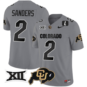Colorado Buffaloes Vapor Limited Football Jersey V2 - Big 12 XII Patch - All Stitched GRAY #2 SHEDEUR SANDERS