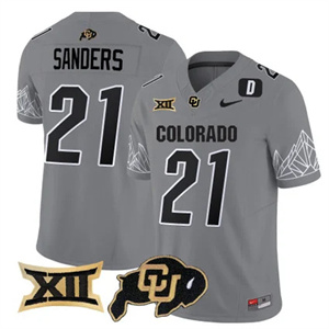 Colorado Buffaloes Vapor Limited football Jersey V3 Big 12 XII Patch - All Stitched  GRAY #21 SHILO SANDERS