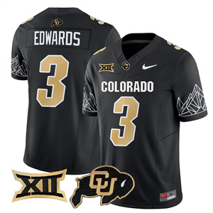 Colorado Buffaloes Vapor Limited football Jersey V3 Big 12 XII Patch - All Stitched BLACK #3 DYLAN EDWARDS