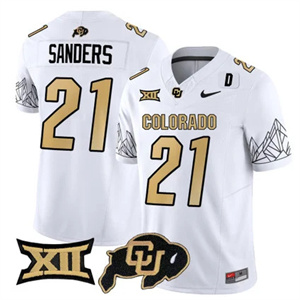 Colorado Buffaloes Vapor Limited football Jersey V3 Big 12 XII Patch - All Stitched WHITE #21 SHILO SANDERS