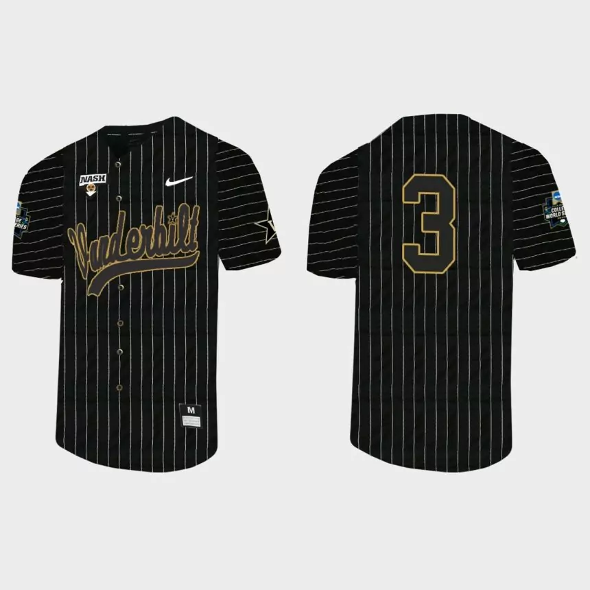 Cooper Davis Vanderbilt Commodores 2021 College World Series Pinstripe Baseball Jersey – Black