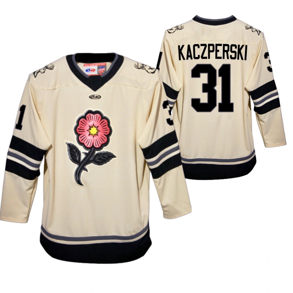 Corbin Kaczperski Jersey Iowa Heartlanders Wild Prairie Rose Gray 2022 Third