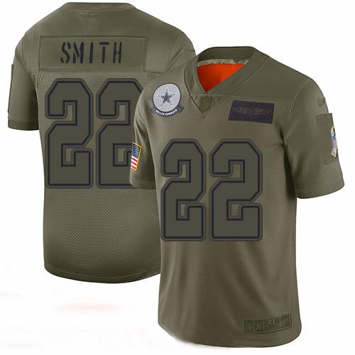 Cowboys #22 Emmitt Smith Camo Youth Stitched Football Limited 2019 Salute to Service Jersey