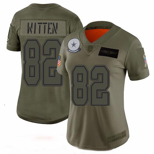 Cowboys #82 Jason Witten Camo Women's Stitched Football Limited 2019 Salute to Service Jersey